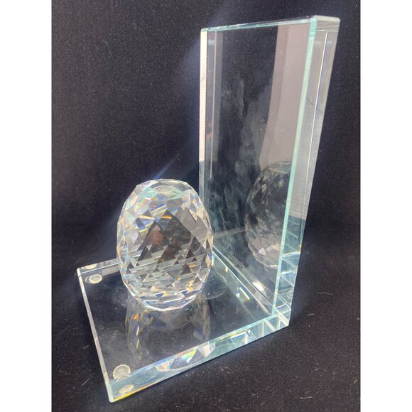 Modern Heavy Lead Crystal Ball Cut Glass Bookend Square 4.5'' Tall - Picture 1 of 10